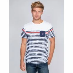 Bon marché 😀 Ritchie T-shirt Col Rond Pur Coton Rayures Nelfast 🌟